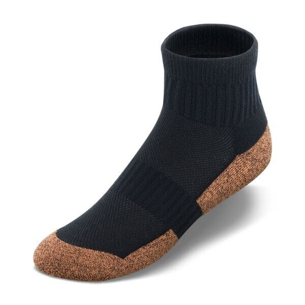 one black sock with brown colored parts white background